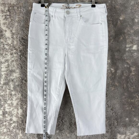 Seven7 Size 8 Breezy Crop Stretch Straight Leg Jeans White Button Zip Pocket - Picture 2 of 12